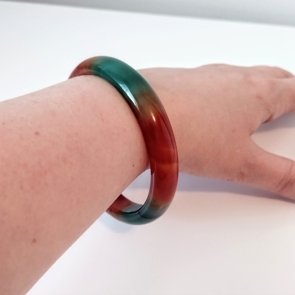 Green And Orange Agate Bangle Bracelet - Picture 1 of 5
